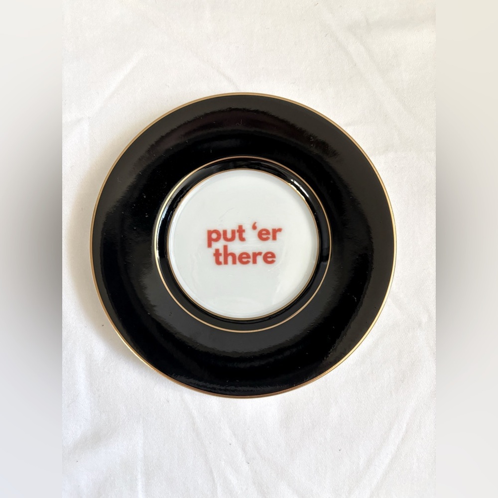 Upcycled catch-all keepsake dish with black and gold detail